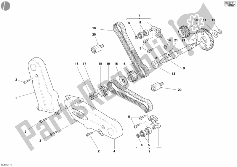 Alle onderdelen voor de Distributieriem van de Ducati Sport ST3 USA 1000 2005
